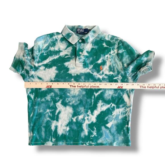 Vintage Polo Ralph Lauren Tie Dye Polo Shirt Men’s Small Green White Pony Logo - Picture 3 of 6